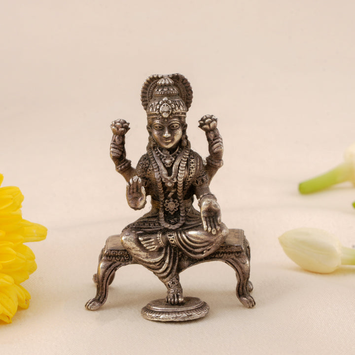 Devotional Antique Silver Lakshmi Statue