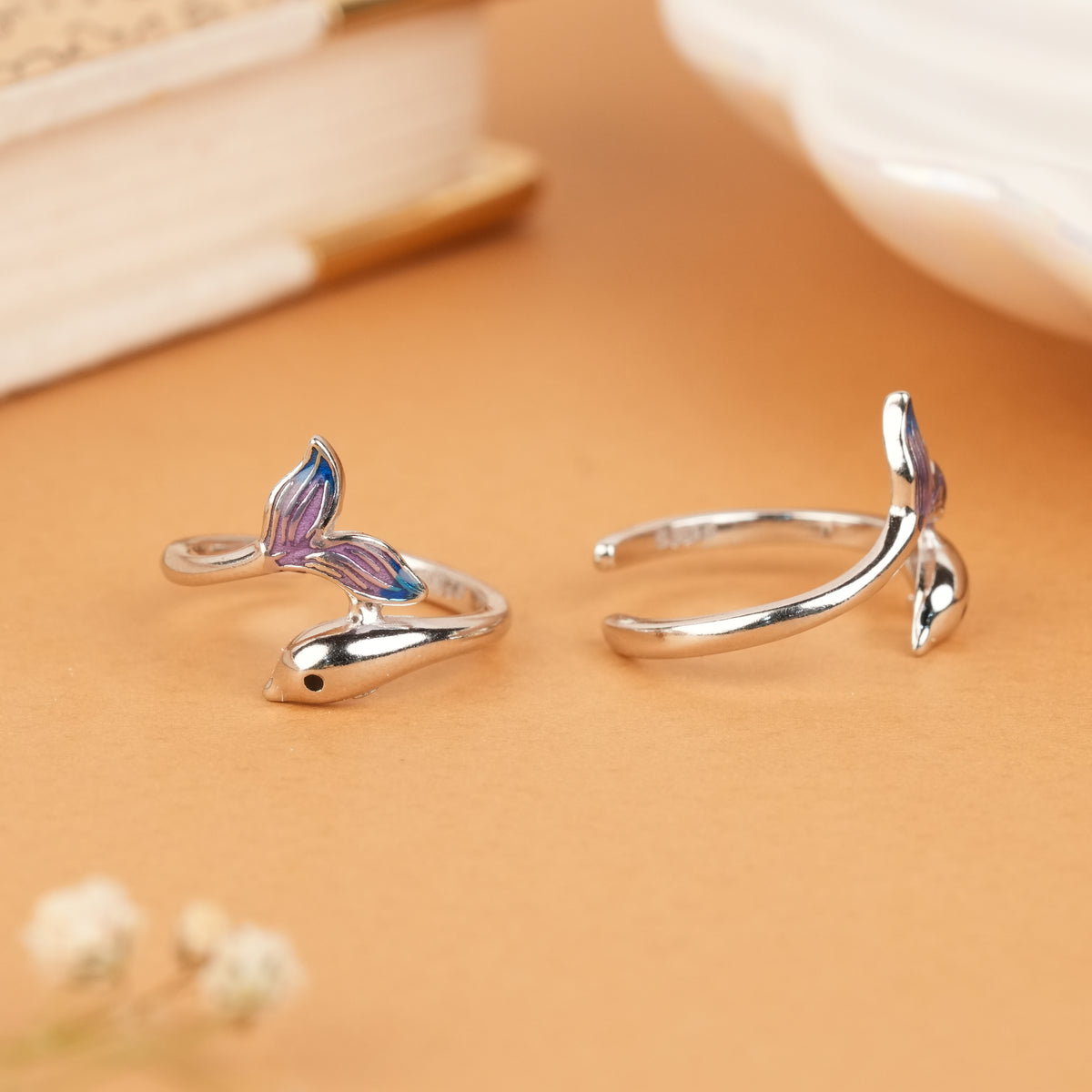 Dainty Dual Tone Dolphin Silver Toe Ring
