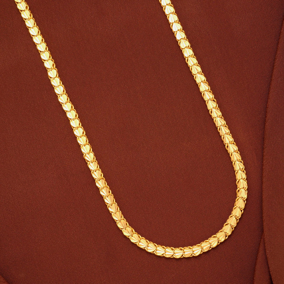 Gold Structured Heart Link Chain for Men