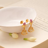 Delicate Bell Shaped Purple Heart Golden Jhumkas