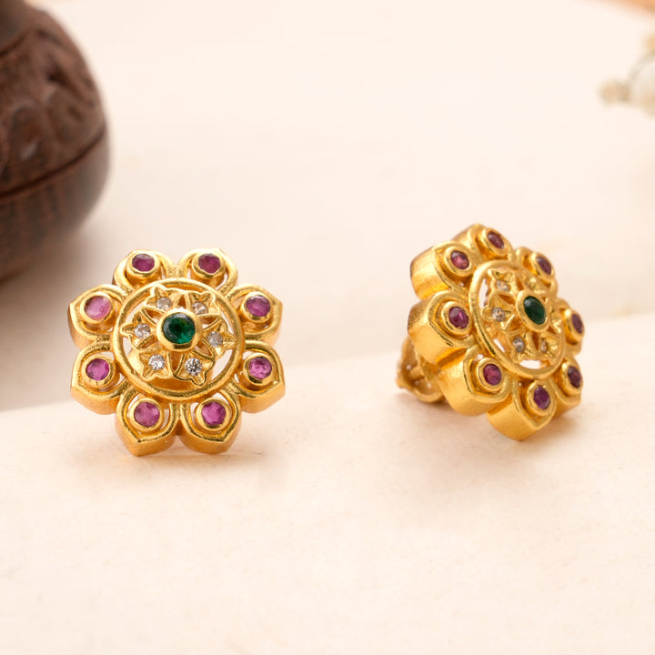 Elegant Floral with Ruby Kundan Stud