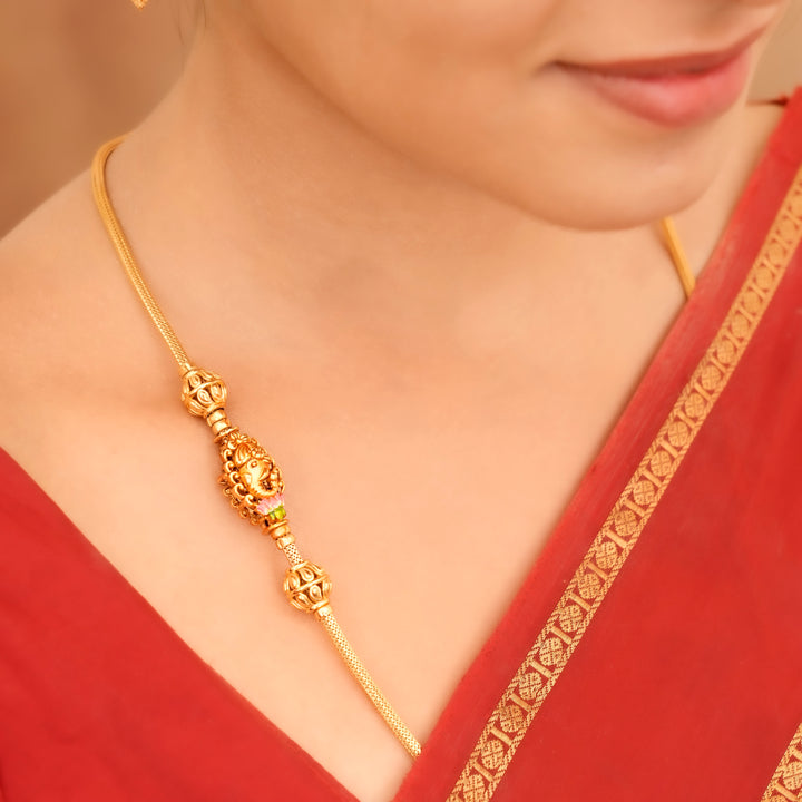 Golden Lotus Elephant Design Mugappu Chain