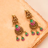 Gaja Lakshmi Golden Green White Beaded Necklace Set