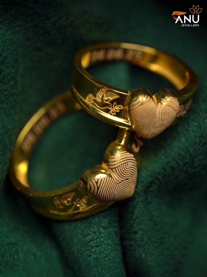 Engraved Dove and leaf with Fingerprint Ring