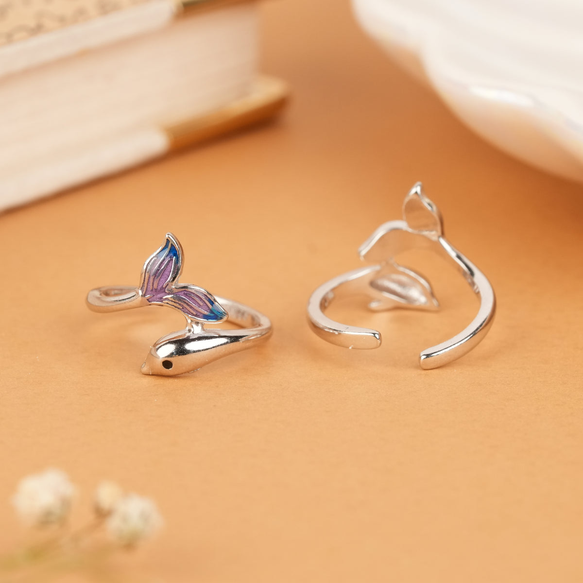 Dainty Dual Tone Dolphin Silver Toe Ring