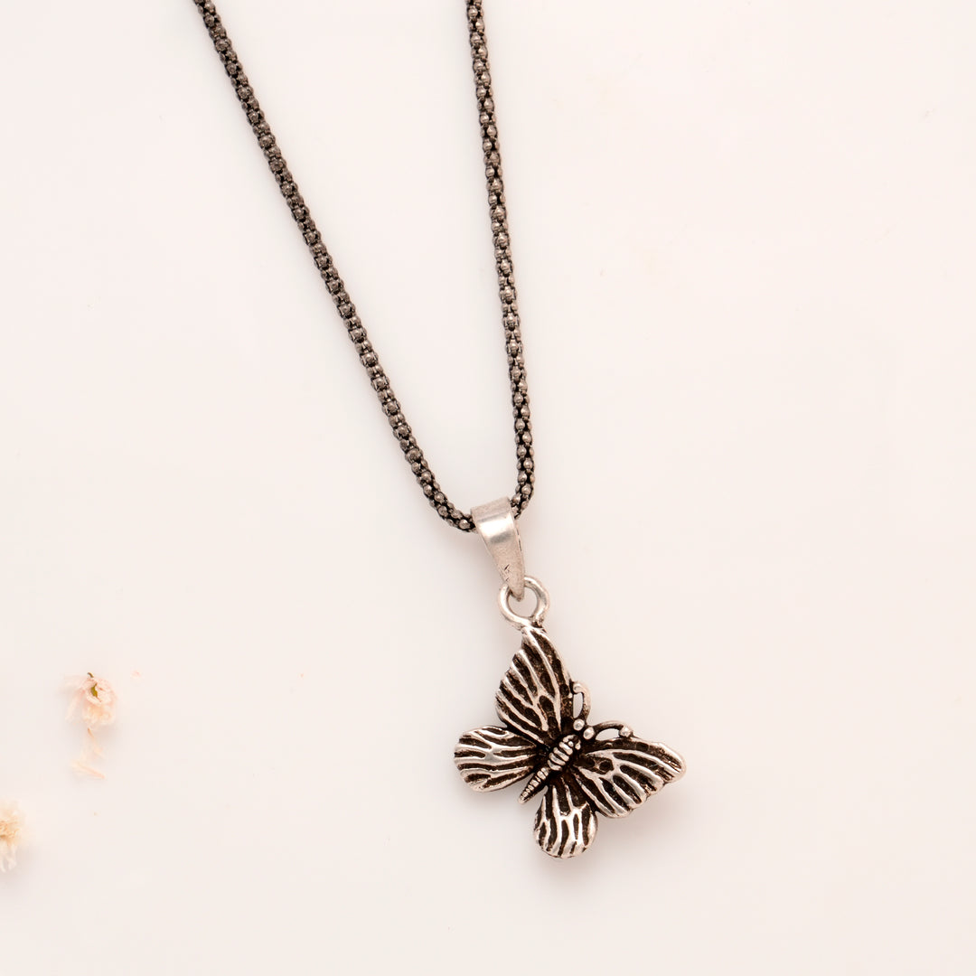 Antique Butterfly Pendant Silver Chain