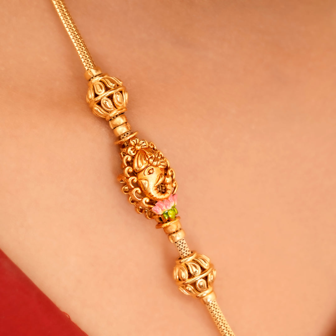 Golden Lotus Elephant Design Mugappu Chain