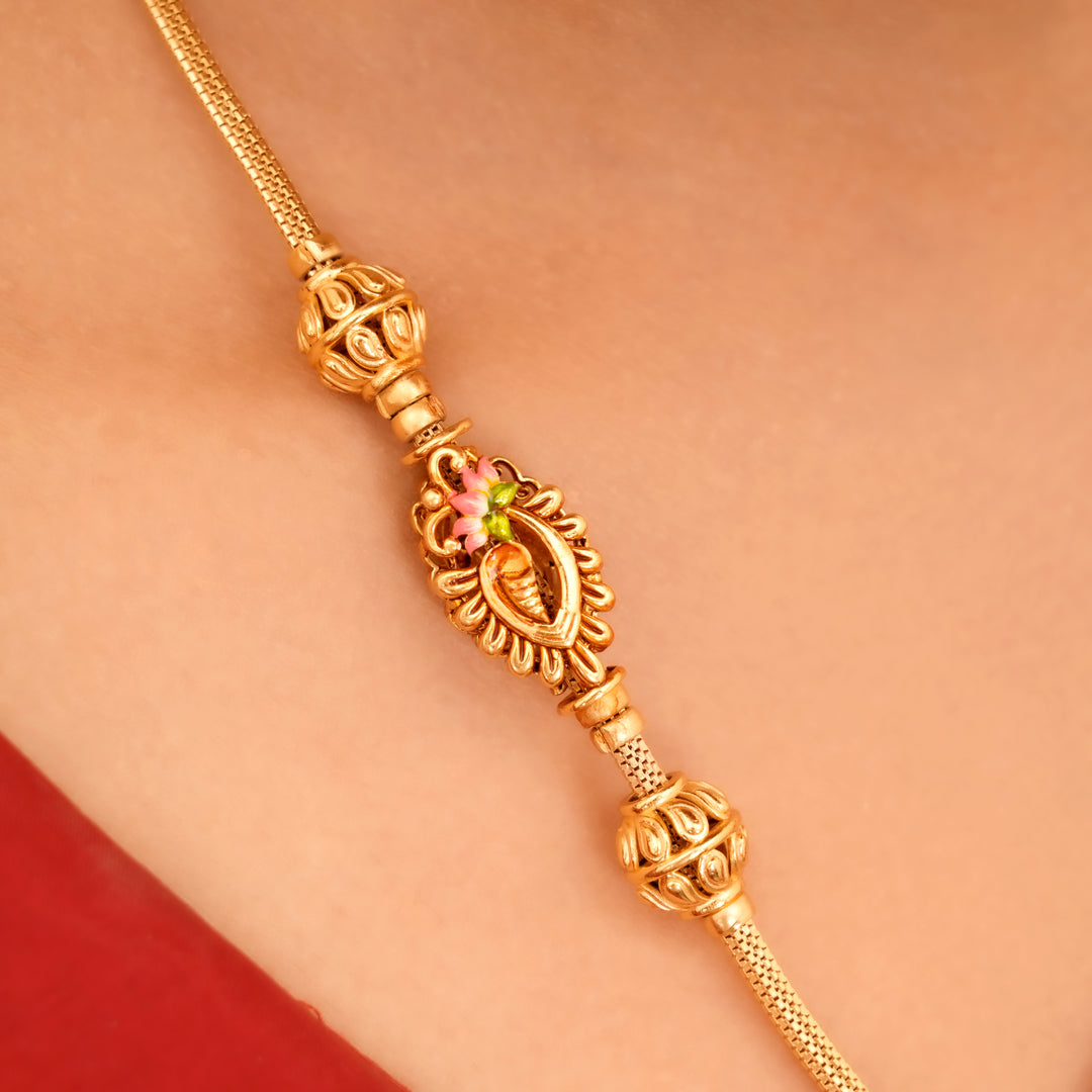 Golden Lotus Elephant Design Mugappu Chain