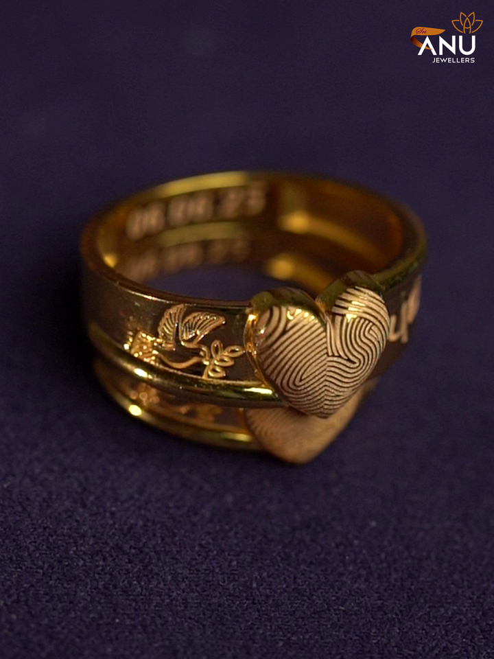 Engraved Dove and leaf with Fingerprint Ring