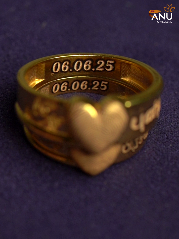 Engraved Dove and leaf with Fingerprint Ring