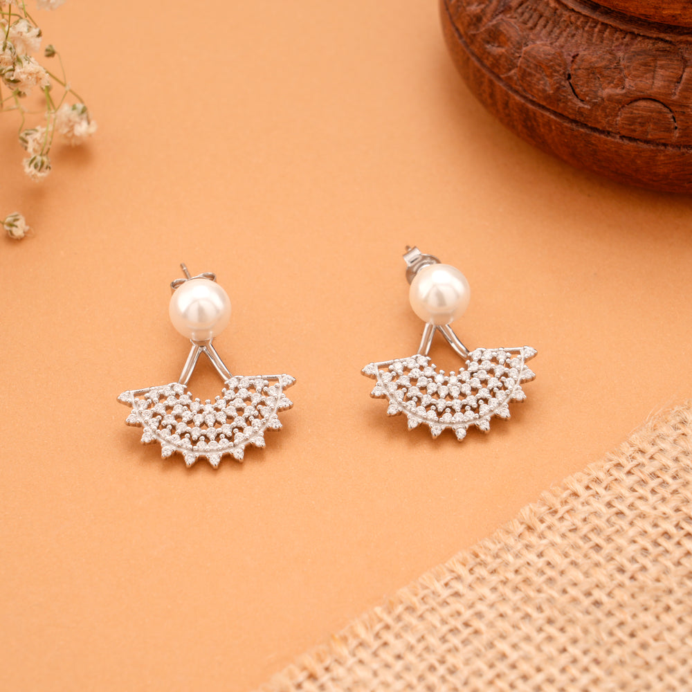 White Pearl Ear Jacket Silver Earrings