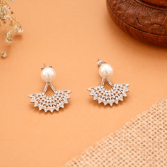 White Pearl Ear Jacket Silver Earrings