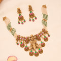 Gaja Lakshmi Golden Green White Beaded Necklace Set