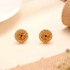 Ethnic Floral Golden Circular Stud