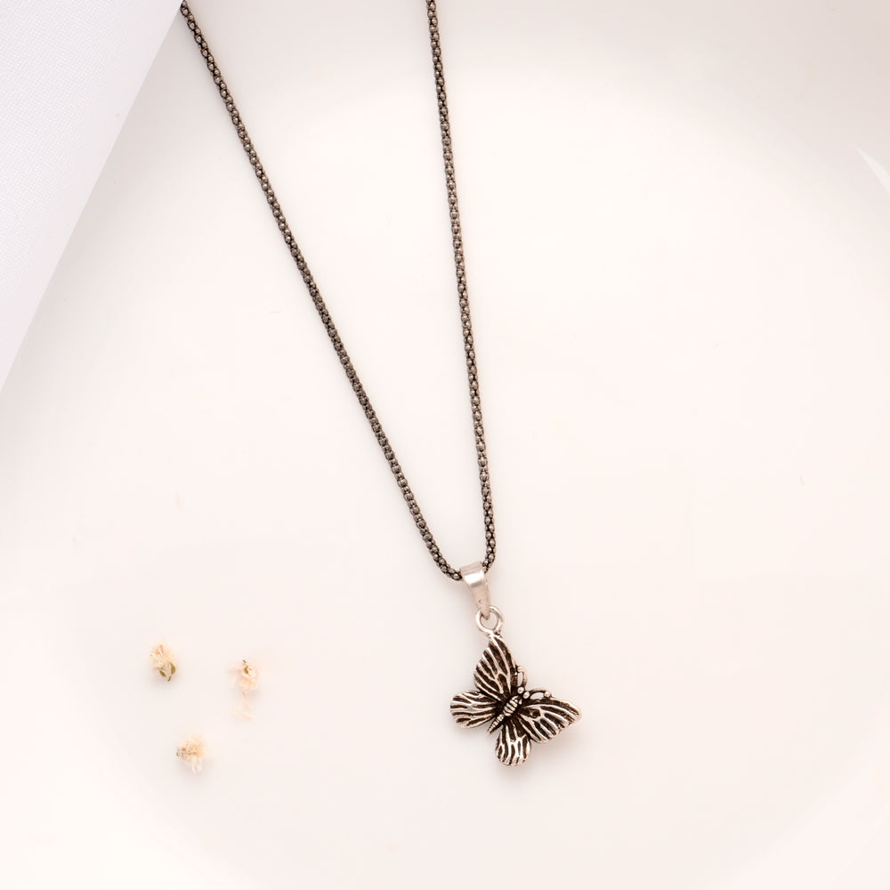 Antique Butterfly Pendant Silver Chain