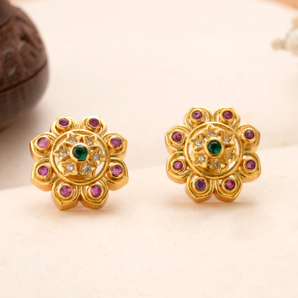 Elegant Floral with Ruby Kundan Stud