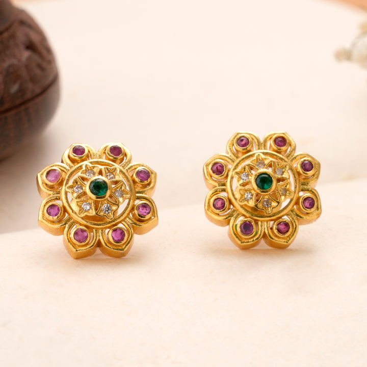 Elegant Floral with Ruby Kundan Stud