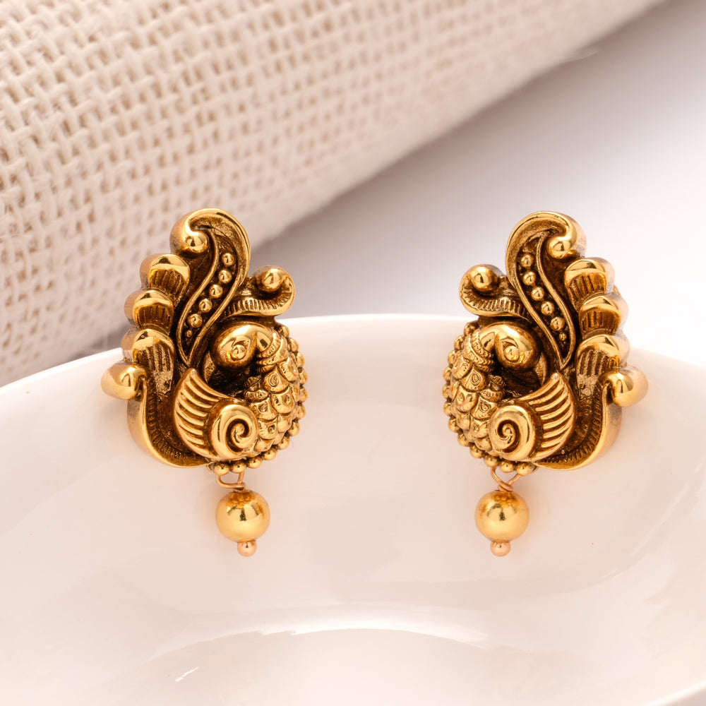 Antique Elegant Peacock Golden Drops Stud