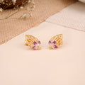 Oval Shape Leaf Floral Pattern Golden Stud