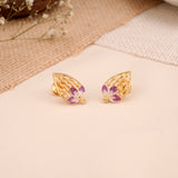 Oval Shape Leaf Floral Pattern Golden Stud