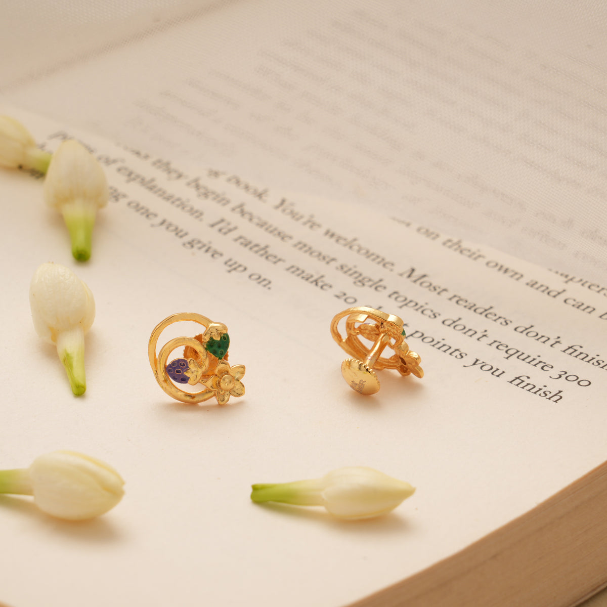 Cute Little Flower Design Golden Stud