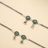 Traditional Floral Charm Silver Antique Anklet