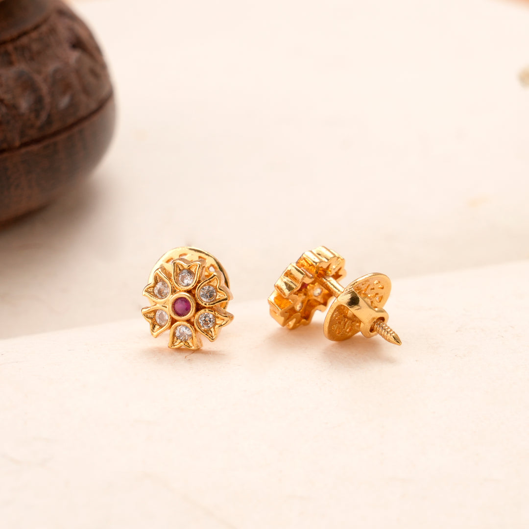 Flower Design with Ruby Kundan Stud