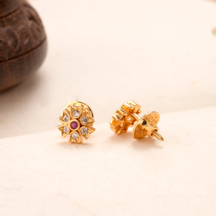 Flower Design with Ruby Kundan Stud