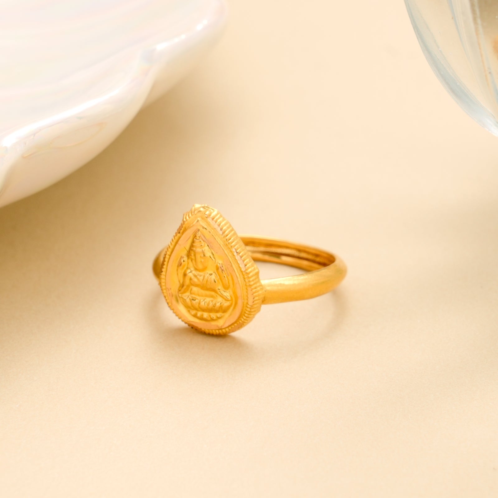 Goddess Lakshmi Teardrop Gold Ring
