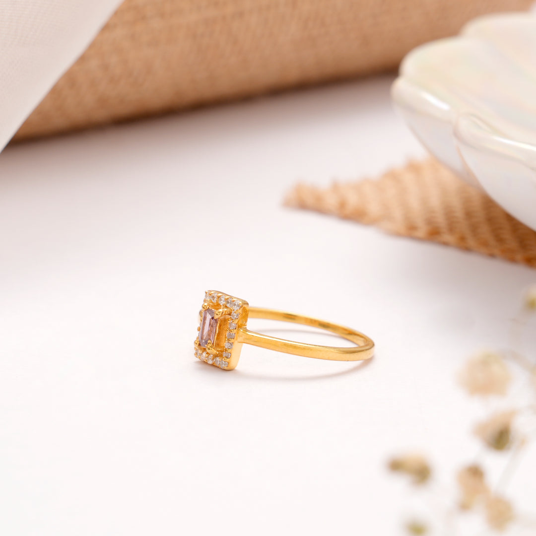Blush Pink Stone Golden Ring
