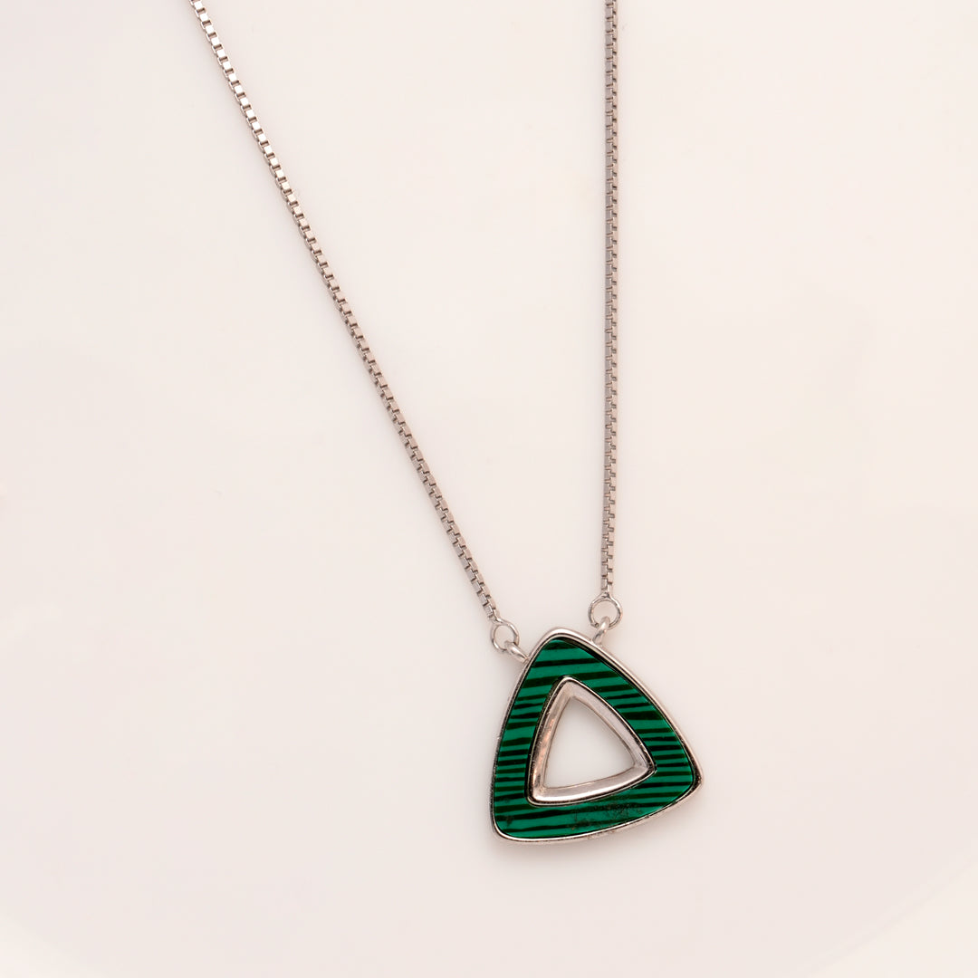 Green Triangle Shape Silver Chain