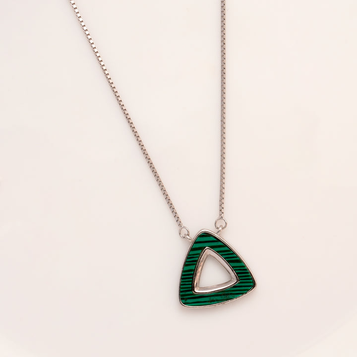 Green Triangle Shape Silver Chain