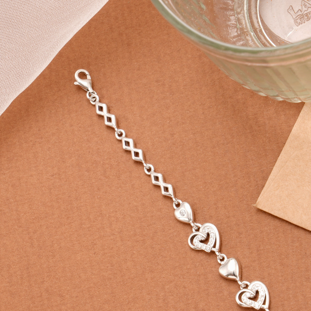 Leaf Heart Stone Silver Women’s Bracelet
