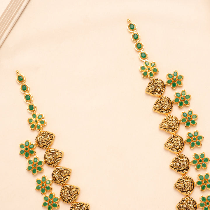 Emerald Floral Goddess Silver Necklace Set