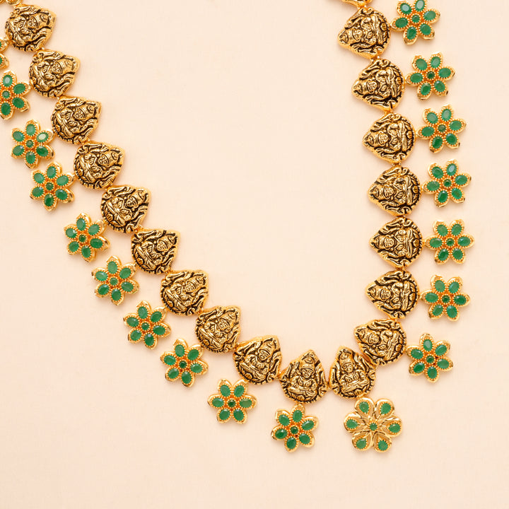 Emerald Floral Goddess Silver Necklace Set