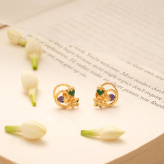 Cute Little Flower Design Golden Stud