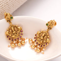 Premium Peacock Lakshmi Pearl Drops Golden Earrings