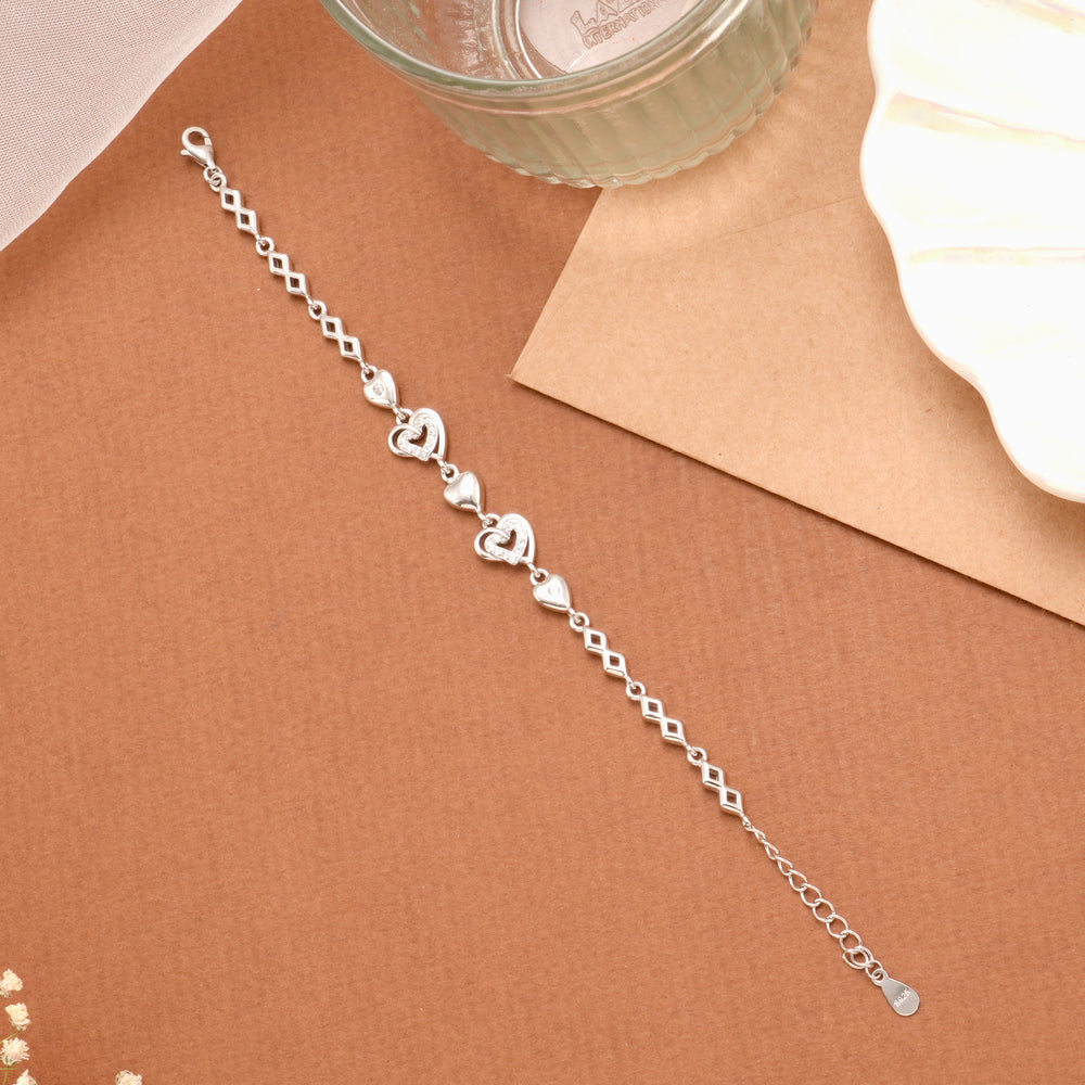 Leaf Heart Stone Silver Women’s Bracelet