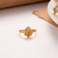 Artistic Leaf White Stone Golden Ring