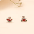 Silver Red Watermelon Slice Stud