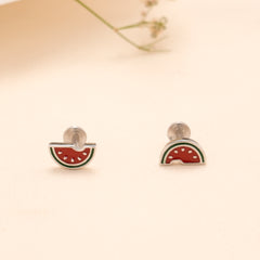 Silver Red Watermelon Slice Stud