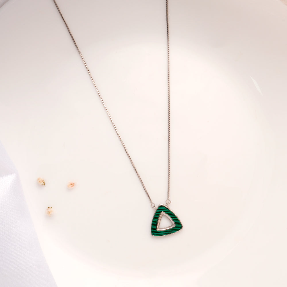 Green Triangle Shape Silver Chain