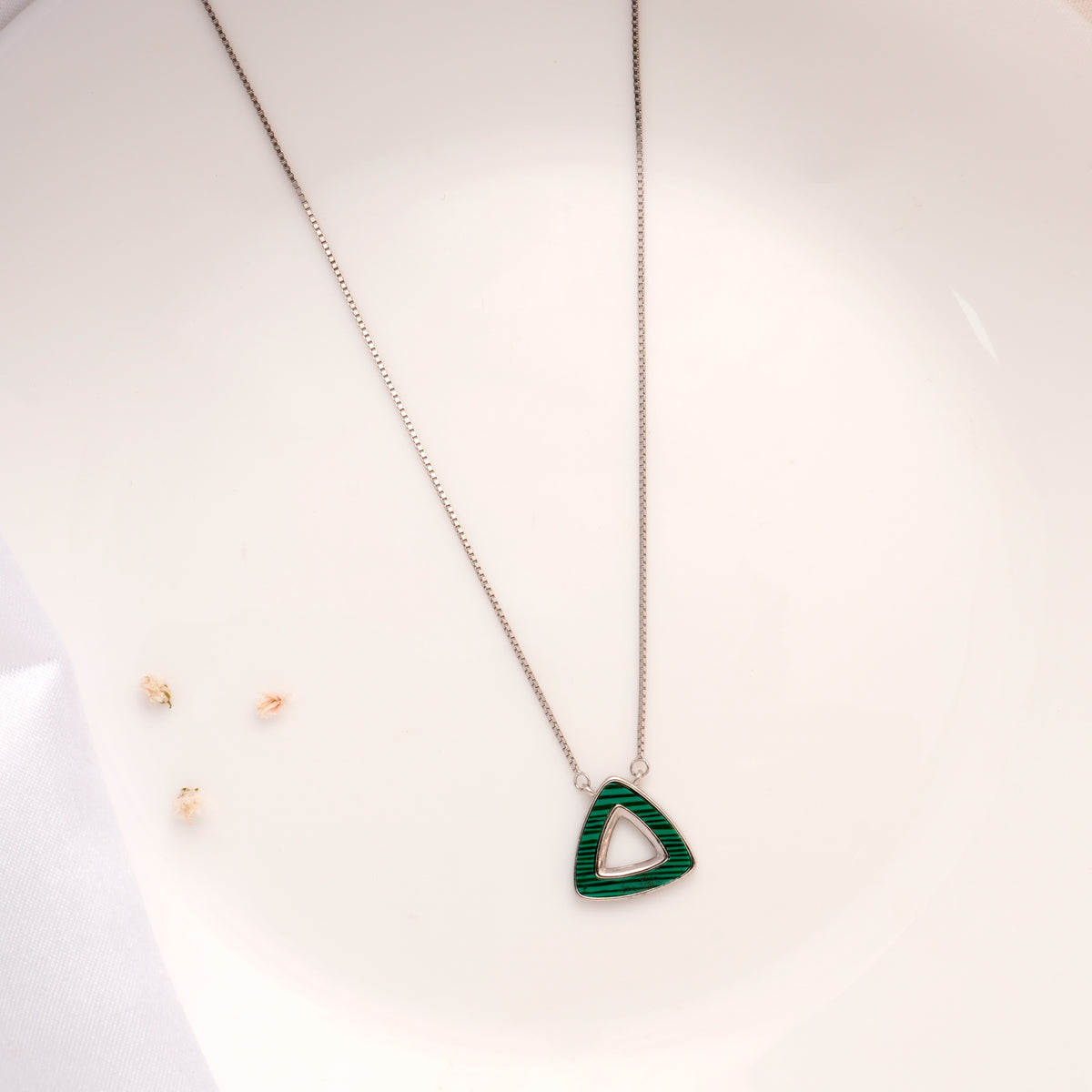 Green Triangle Shape Silver Chain