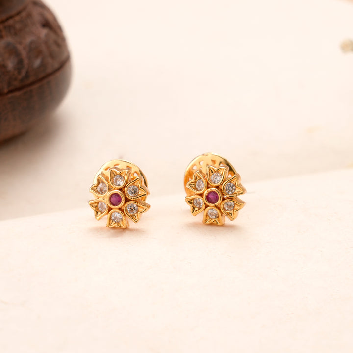 Flower Design with Ruby Kundan Stud