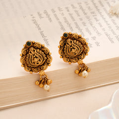 Peacock Pearl Drop Antique Golden Stud