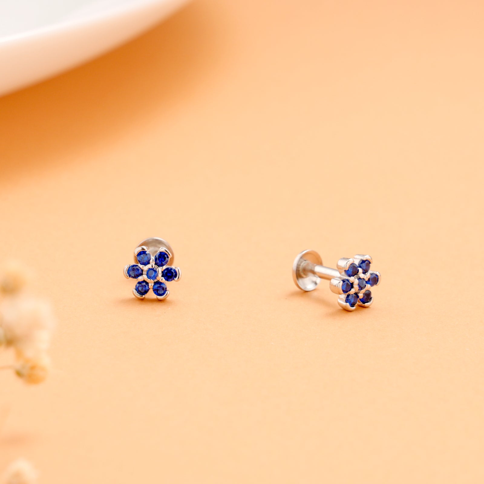 Vibrant Blue Colour Stone with Silver Stud
