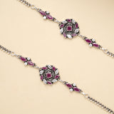 Ruby Blossom Circle Antique Silver Anklet