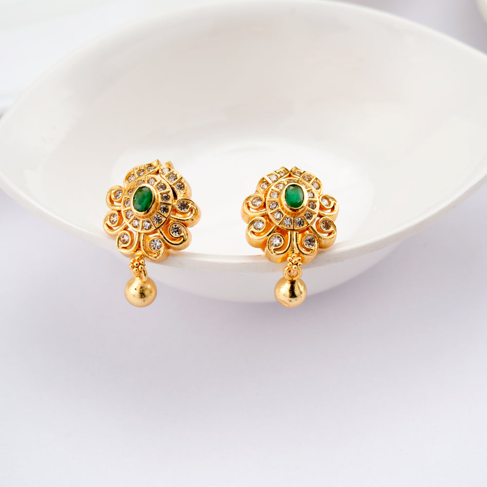 Flower Pattern Golden Ball Earring