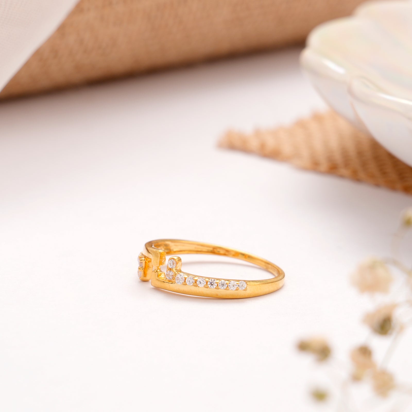 Sleek Band White Stone Golden Ring