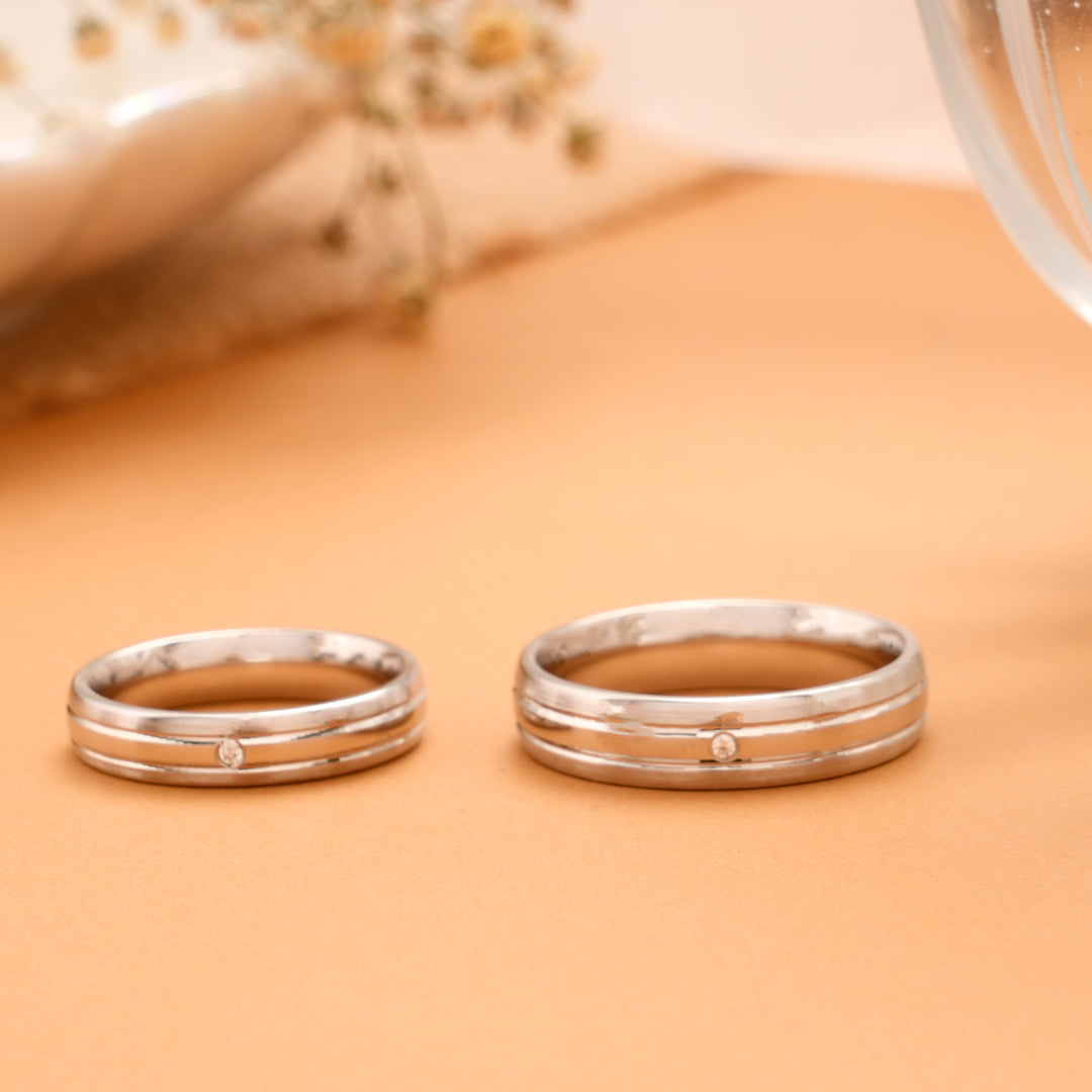 Slim & Sleek Single Stone Silver Couple Rings